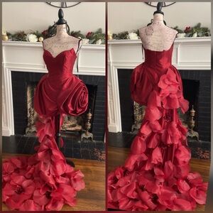 Red pageant fun fashion, cocktail dress homecoming or high low formal rose dress